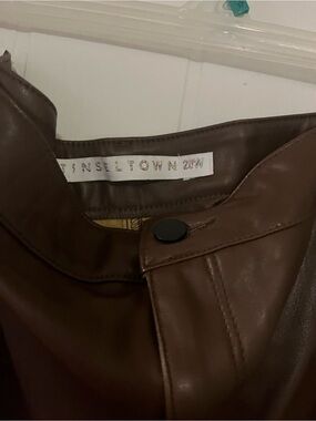 Tinseltown Brown Faux Leather Boot Cut Jumpsuit